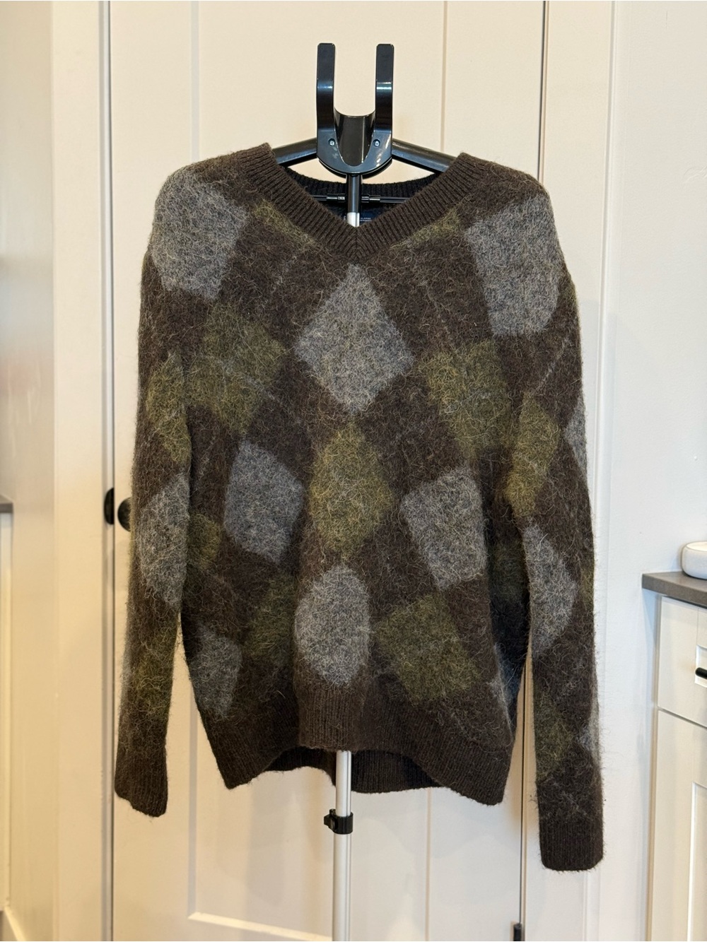 GAP | Olive Brushed Argyle Sweater | Heavy Duty Alpaca/Wool Mix | Sz XL $70